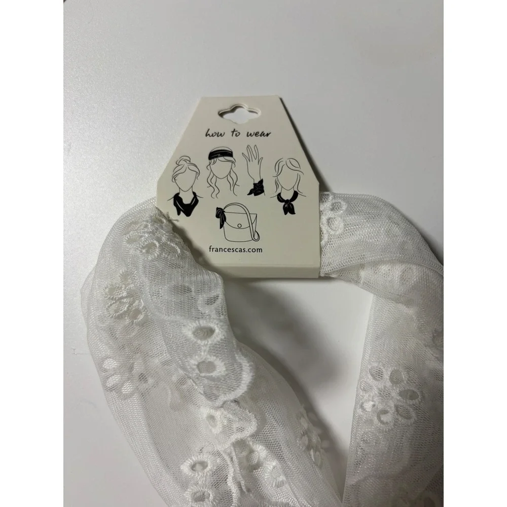 Francescas White Lace Eyelet Floral Hair Scarf Headband Romantic Accessory NEW